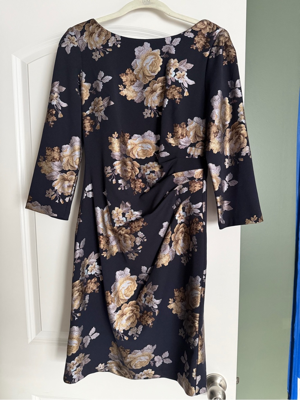 Jessica Howard Black Dress with Gold and Cream Floral Print
